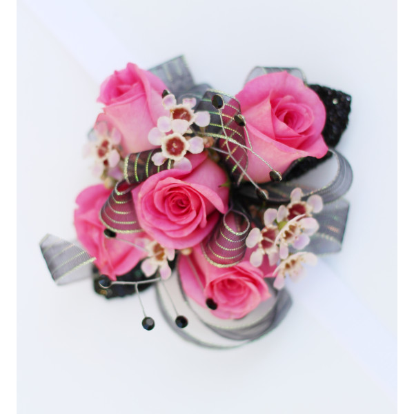 Pink and Black Rose Corsage