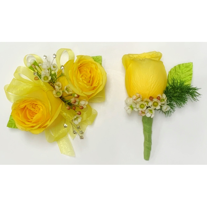 Yellow Rose Corsage and Boutonniere Set - Same Day Delivery