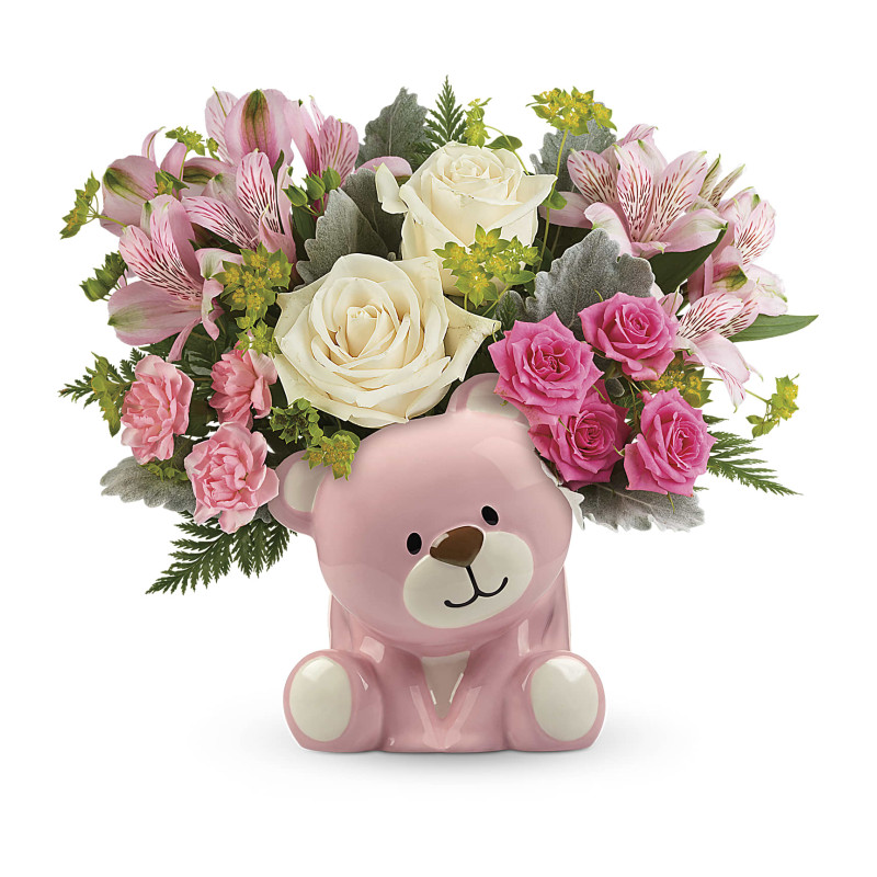 Precious Pink Bear Bouquet - Same Day Delivery