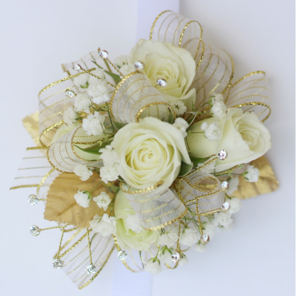 Gold and White Rose Corsage