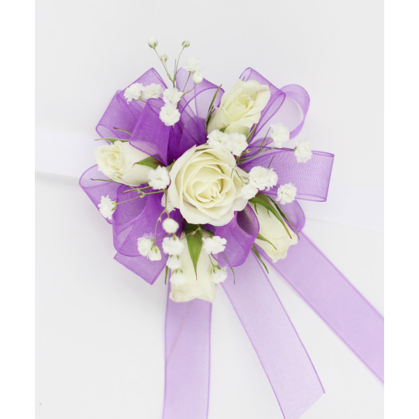 White and Purple Rose Wrist Corsage